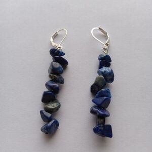 Lapis stone chip earrings boho bohemian western hippie lagenlook cabincore